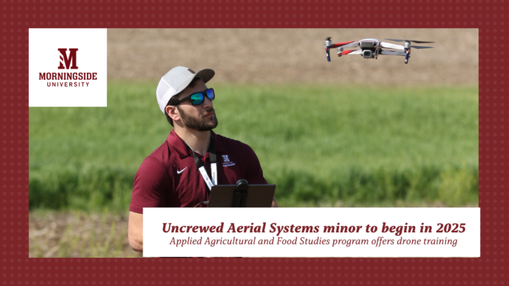 Graphic of a student working with a drone out in the field