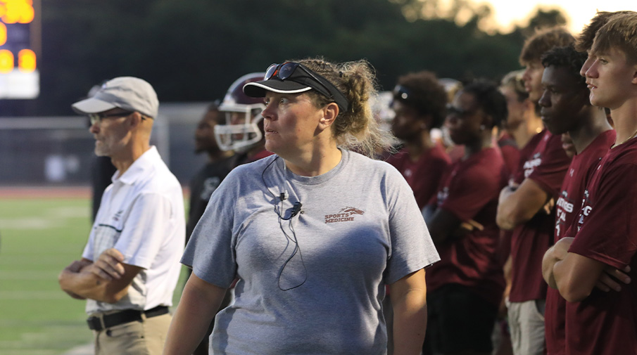 Katy on the sidelines of a football game. 