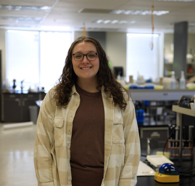 Rachel Spier poses for a photo in Buhler Rohlfs Hall.